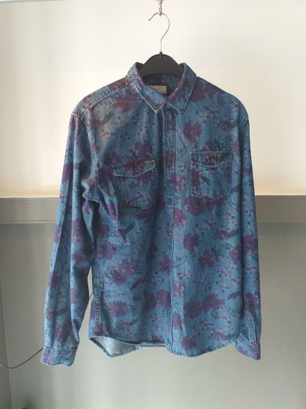 Chemise Bleue Fleurie Zara Man Homme L Coton Élégant Friperie Vintage Seconde Main COOL FRIP