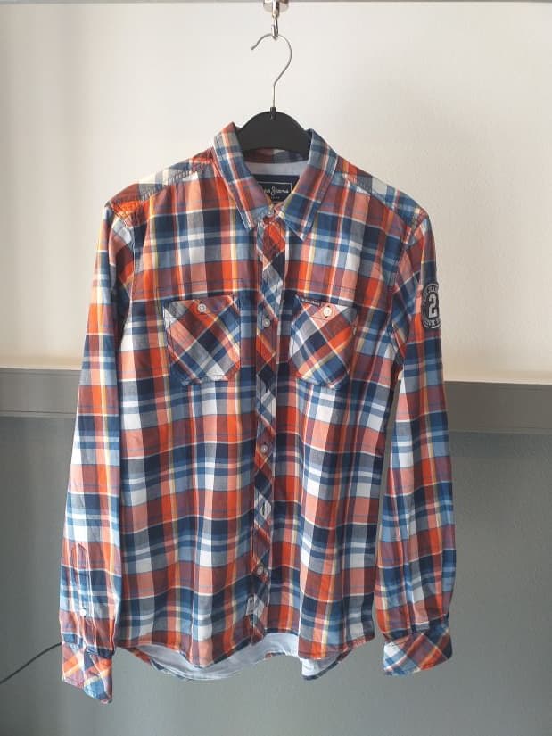 Chemise Carreaux Bleu Orange Pepe-Jeans Homme S Coton Friperie Vintage Seconde Main COOL FRIP