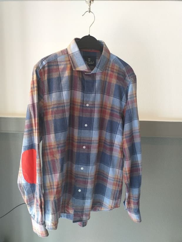 Chemise Carreaux Bleu Marron Recycled Homme XL Coton Friperie Vintage Seconde Main COOL FRIP