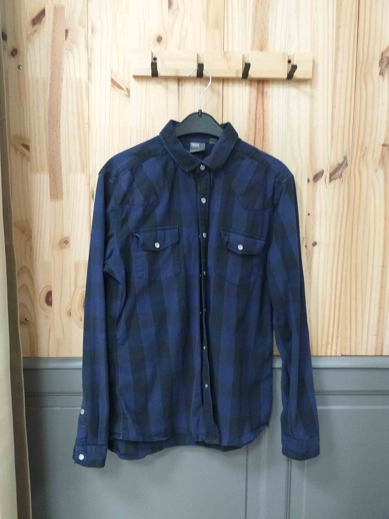 Chemise Carreaux Bleu Noir Assos Coton Élasthanne Femme L | Friperie Vintage Seconde Main COOL FRIP