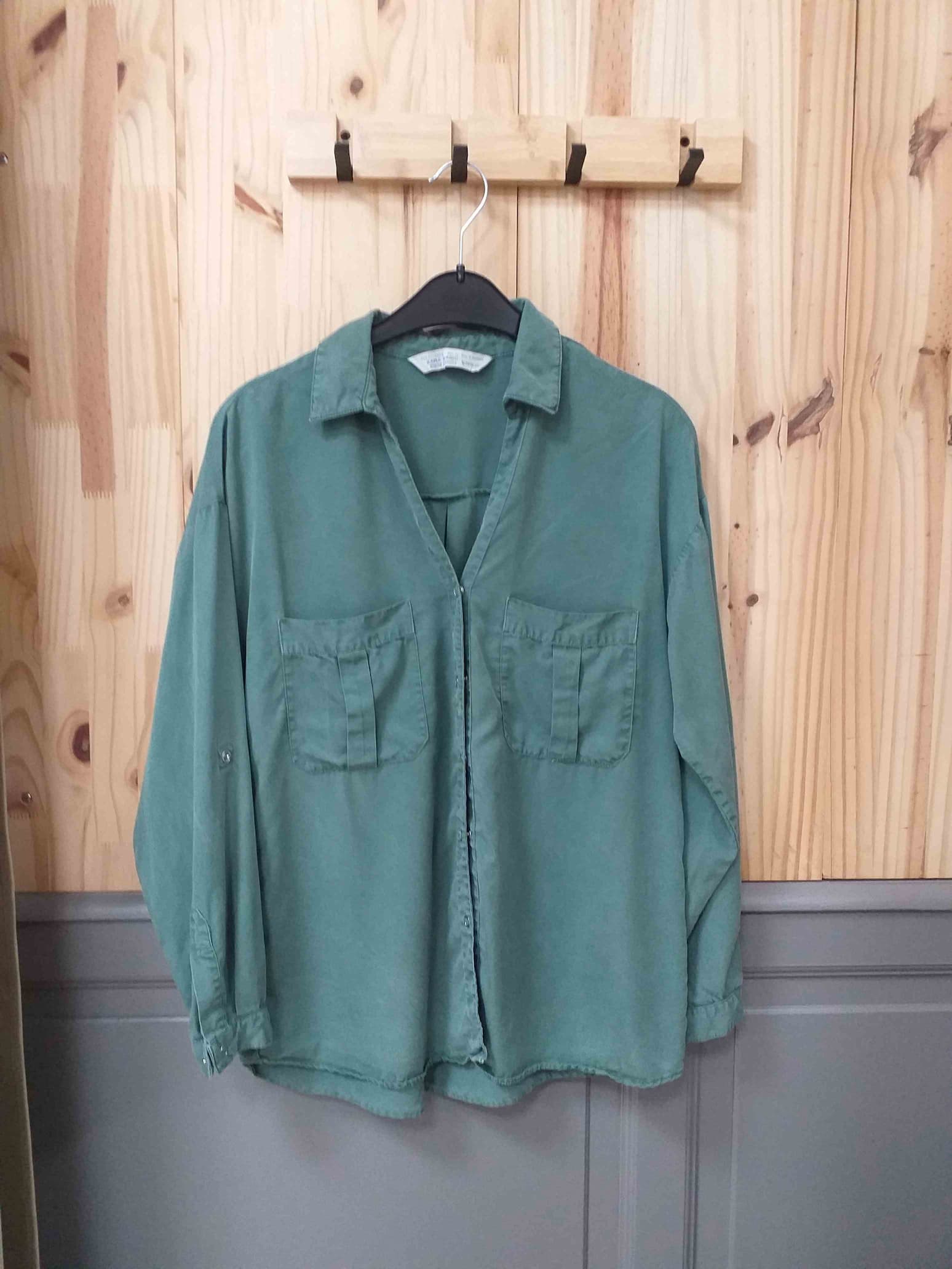 Chemise Vert Foncé Zara Coton Femme M | Friperie Vintage Seconde Main COOL FRIP