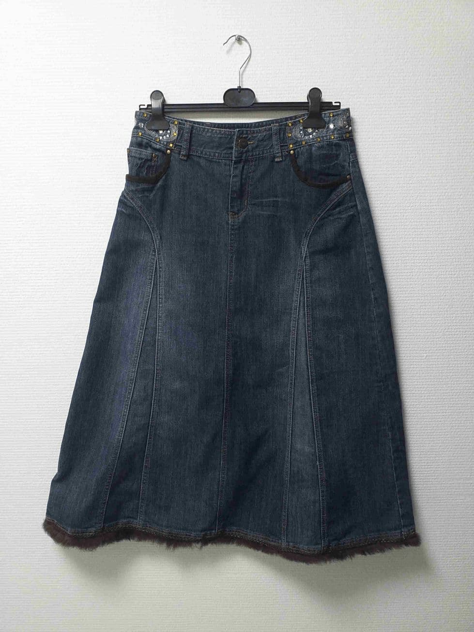 Jupe Longue Coton Bleu Foncé Lorenzo Benzoni Femme 41 - Friperie Vintage Seconde Main COOL FRIP 