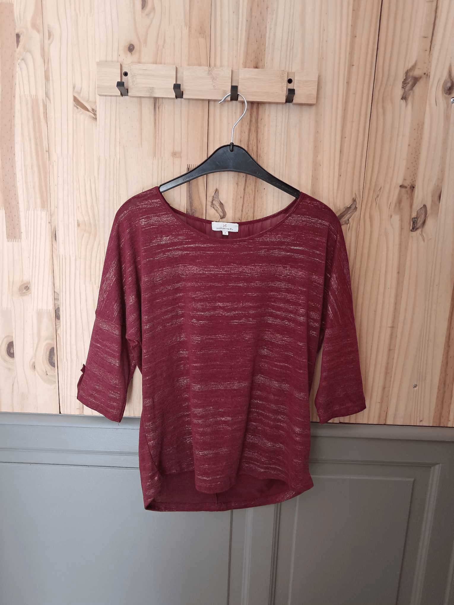 Haut Jacqueline Riu Rouge Col V Vintage Femme Taille 2 - vue devant - Friperie Seconde Main COOL FRIP