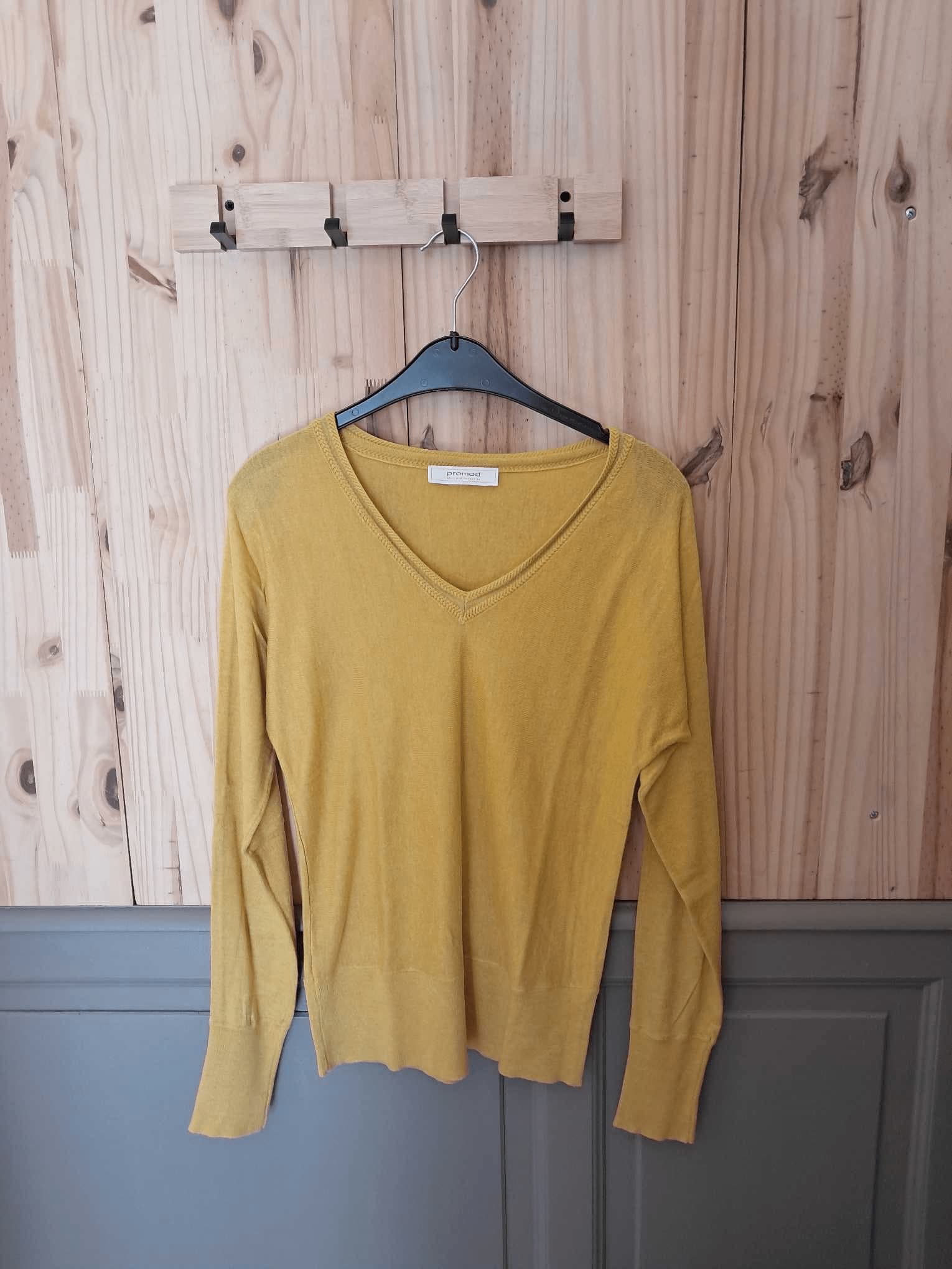 Haut Moutarde Promod Polyester Col V Femme M | Friperie Vintage Seconde Main COOL FRIP