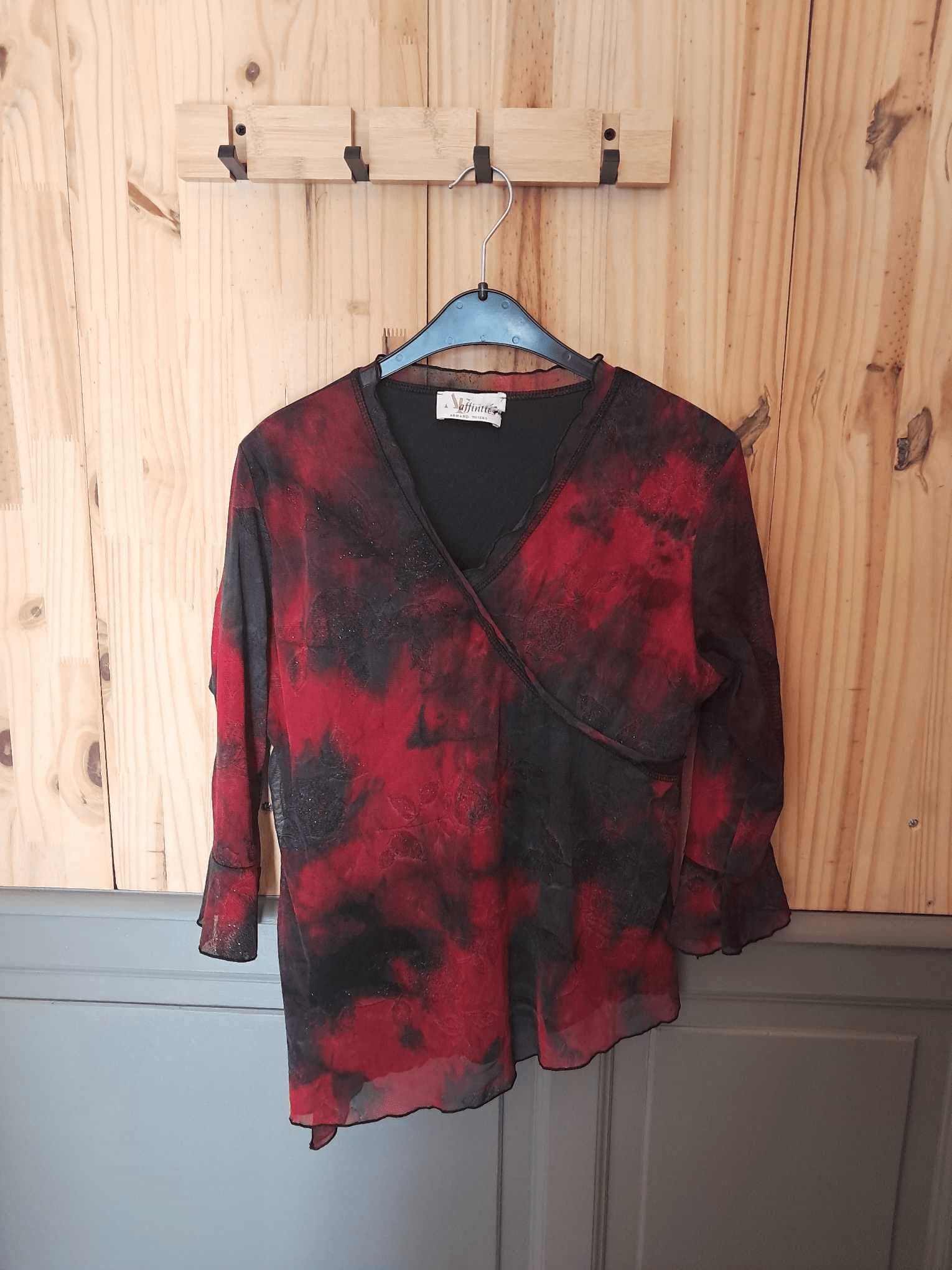 Haut Rouge Noir Armand Thierry Polyester Femme 4 | Friperie Vintage Seconde Main COOL FRIP