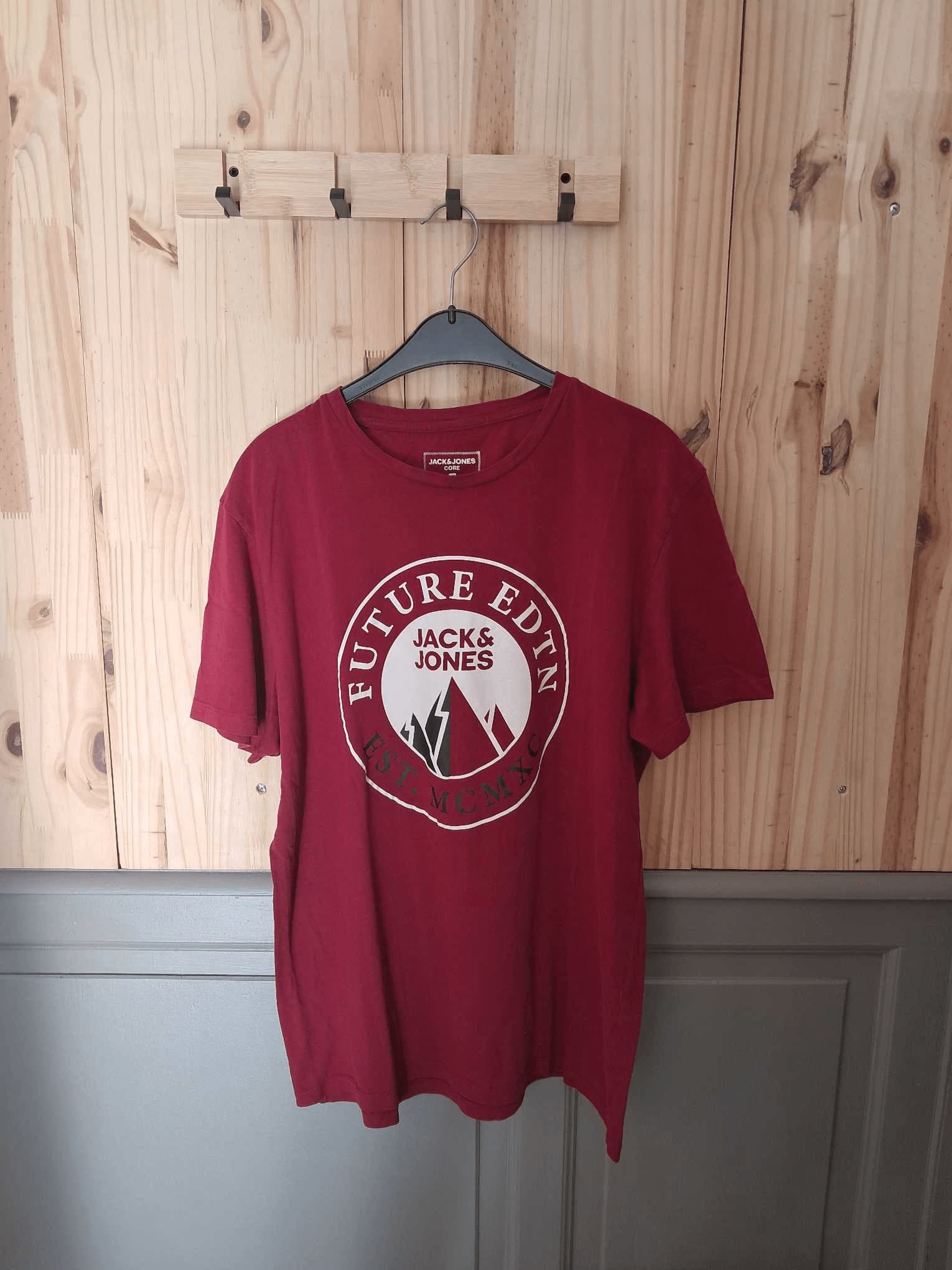 T-shirt Rouge Jack & Jones Montagne Coton Homme XXL | Friperie Vintage Seconde Main COOL FRIP