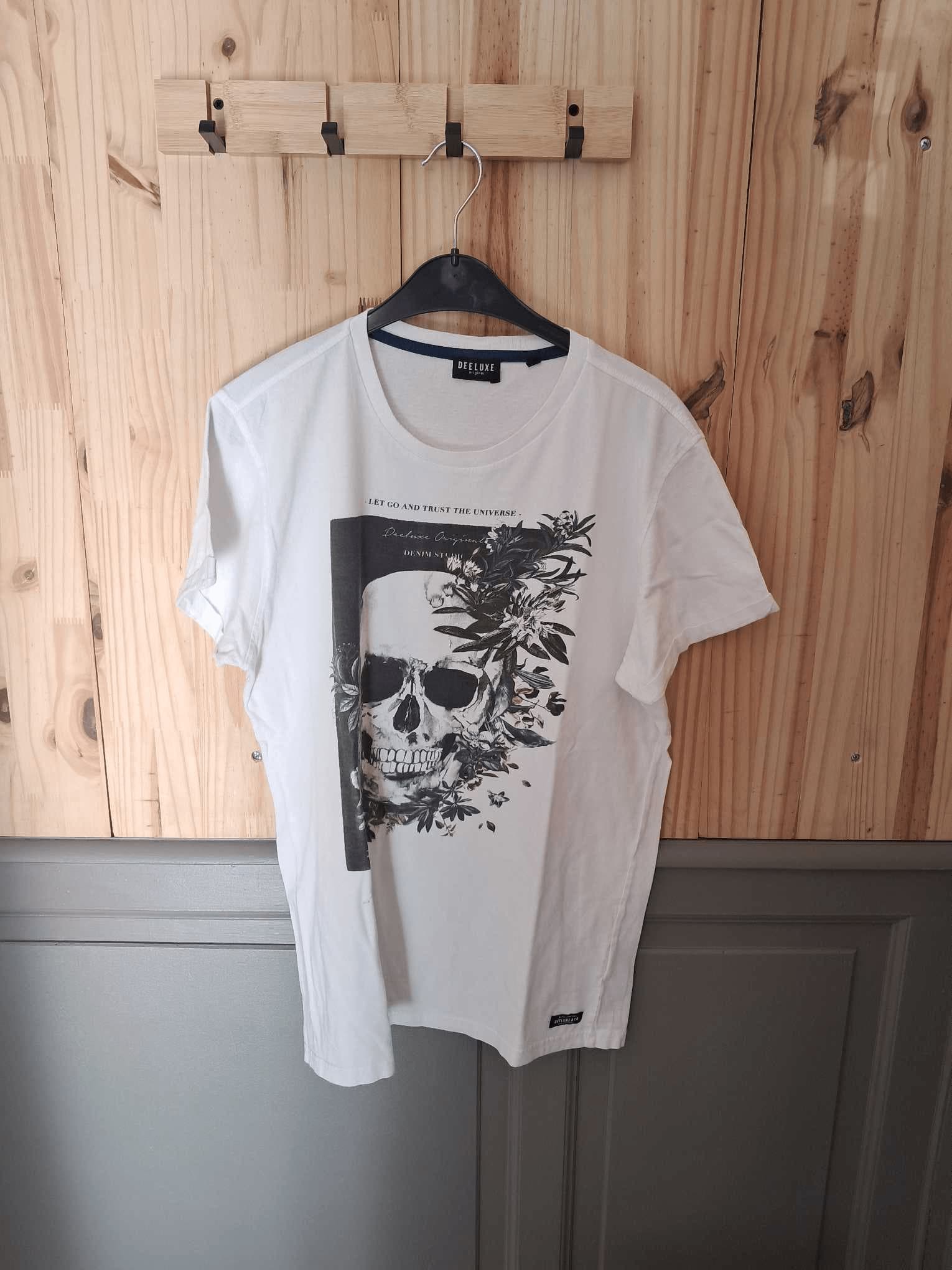 T-shirt Blanc Deeluxe Tête de Mort Coton Homme XXL | Friperie Vintage Seconde Main COOL FRIP