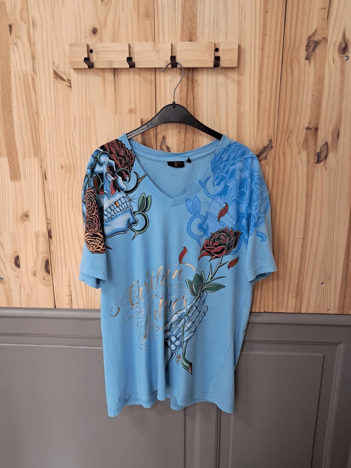 T-shirt Bleu Christian Audigier Coton Los Angeles Femme L | Friperie Vintage Seconde Main COOL FRIP