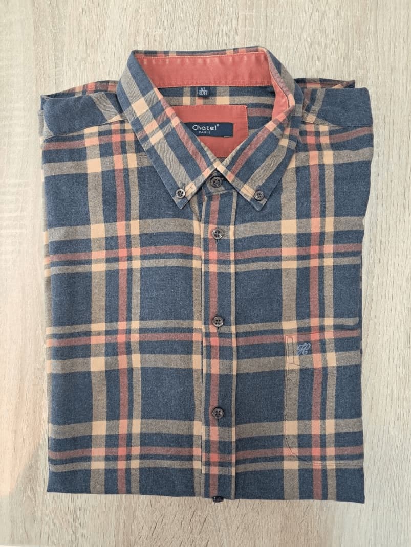 Chemise Carreaux Bleu Jaune Orange Chatel Coton Homme XL | Friperie Vintage Seconde Main COOL FRIP
