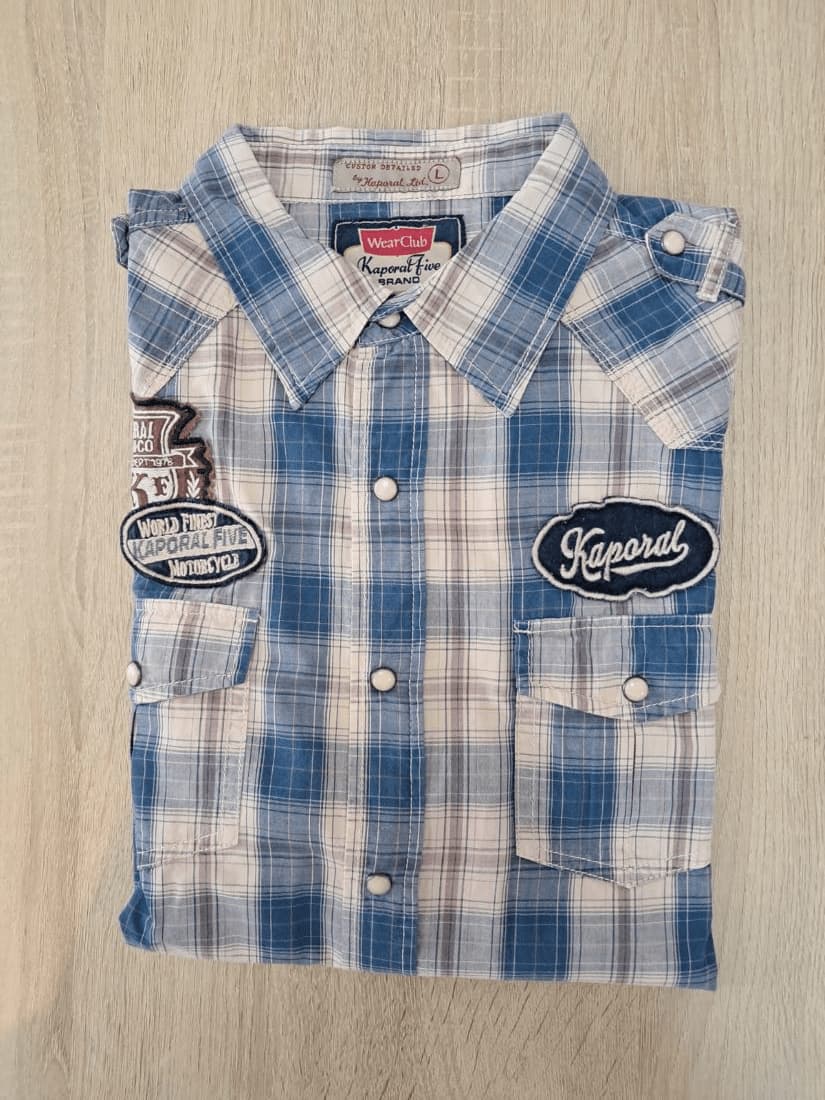 Chemise Carreaux Beige Bleu Marron Kaporal Coton Homme L | Friperie Vintage Seconde Main COOL FRIP
