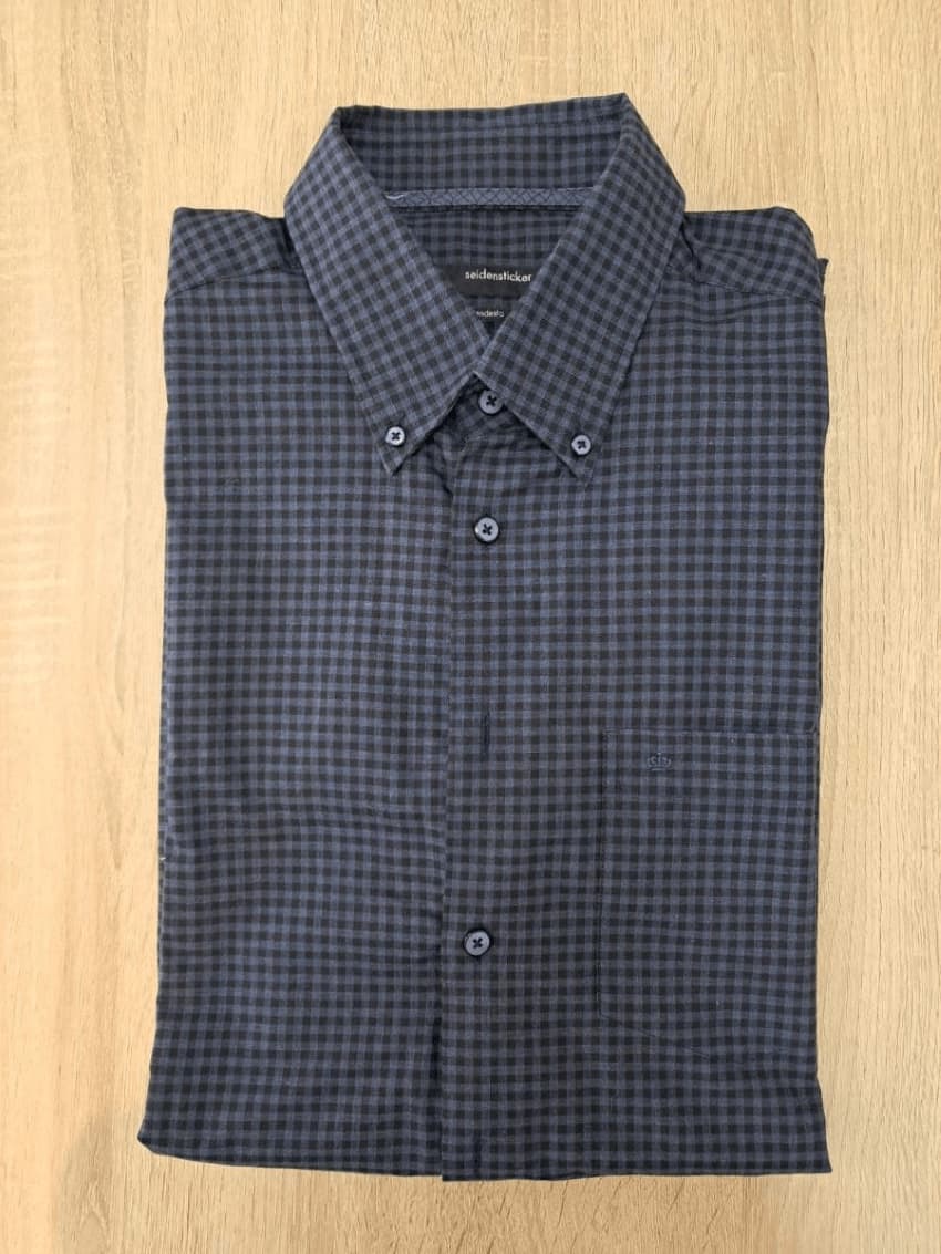 Chemise Carreaux Bleu Noir Seidensticker Coton Homme 42 | Friperie Vintage Seconde Main COOL FRIP