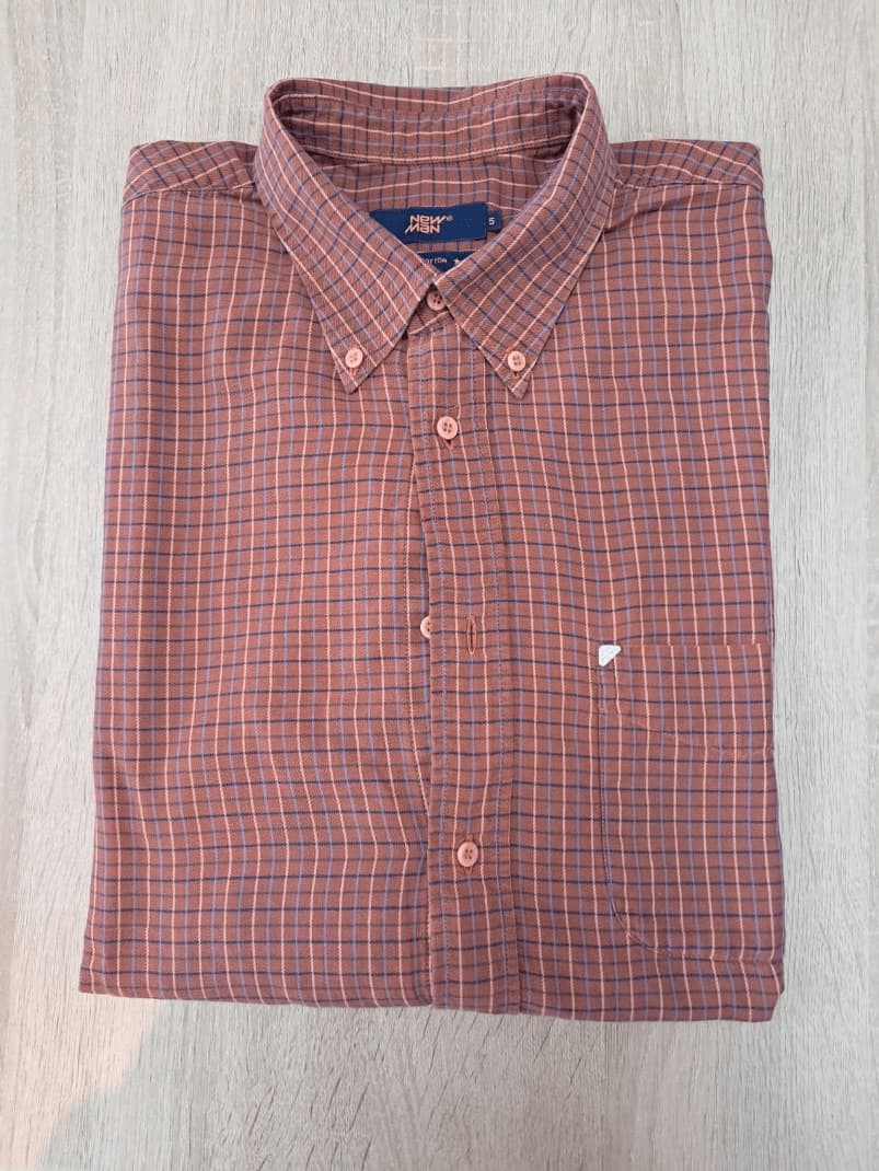 Chemise Carreaux Brique Jaune Bleu New Man Coton Homme L | Friperie Vintage Seconde Main COOL FRIP