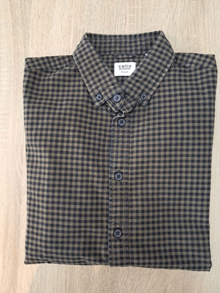 Chemise Carreaux Kaki Noir Celio Coton Homme S | Friperie Vintage Seconde Main COOL FRIP