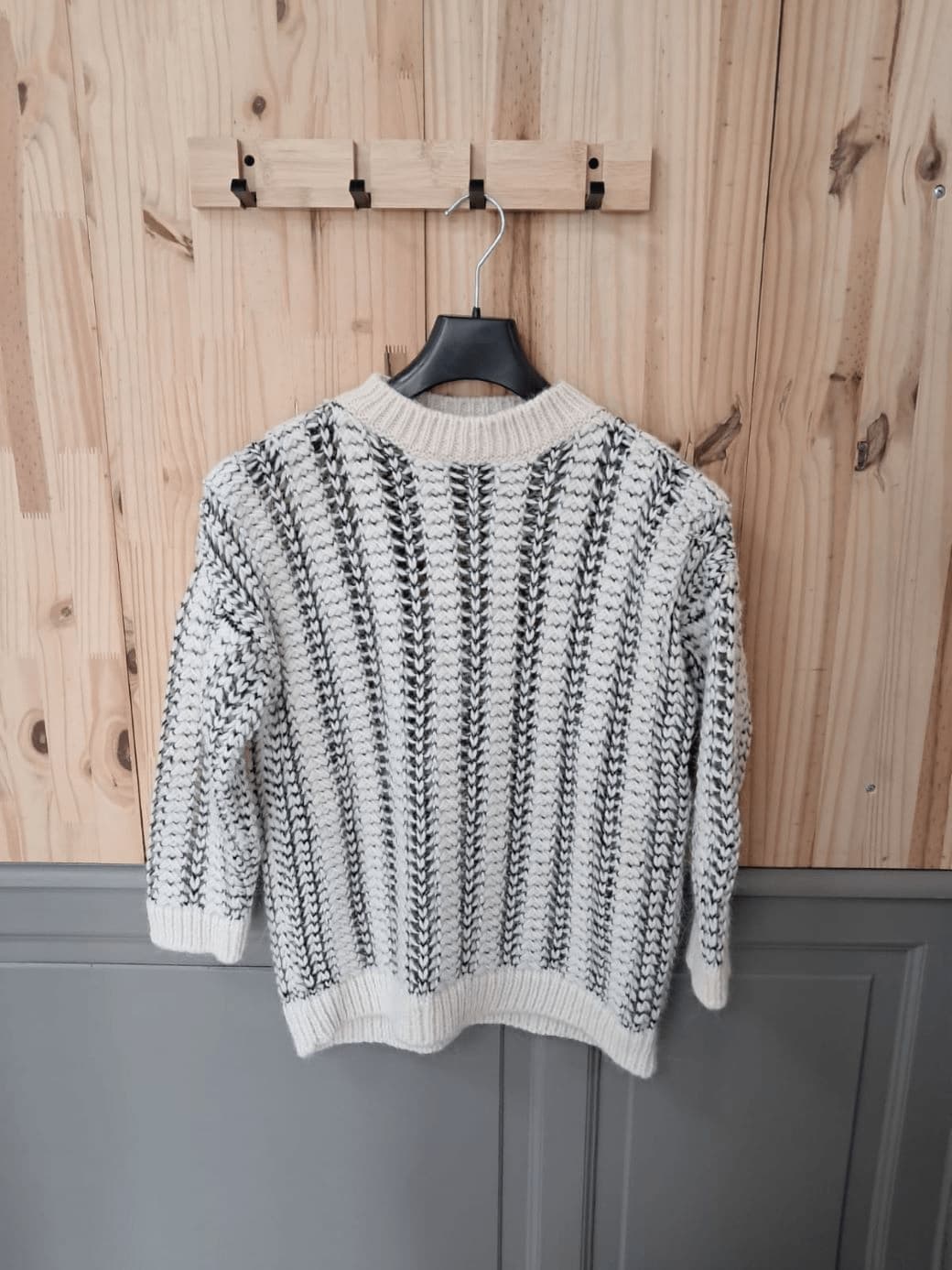 Pull Blanc Gris Benetton Laine Alpaga Mohair Femme L | Friperie Vintage Seconde Main COOL FRIP
