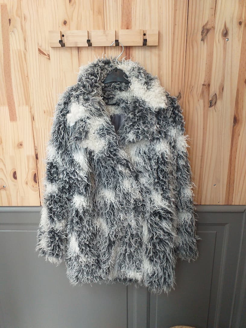 Manteau Fausse Fourrure Gris IKKS Taille L - vue de devant - Veste Vintage Femme