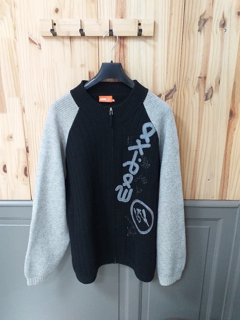 Gilet Zippé Oxbow Gris Noir XXL Homme - vue de devant - Vintage Streetwear