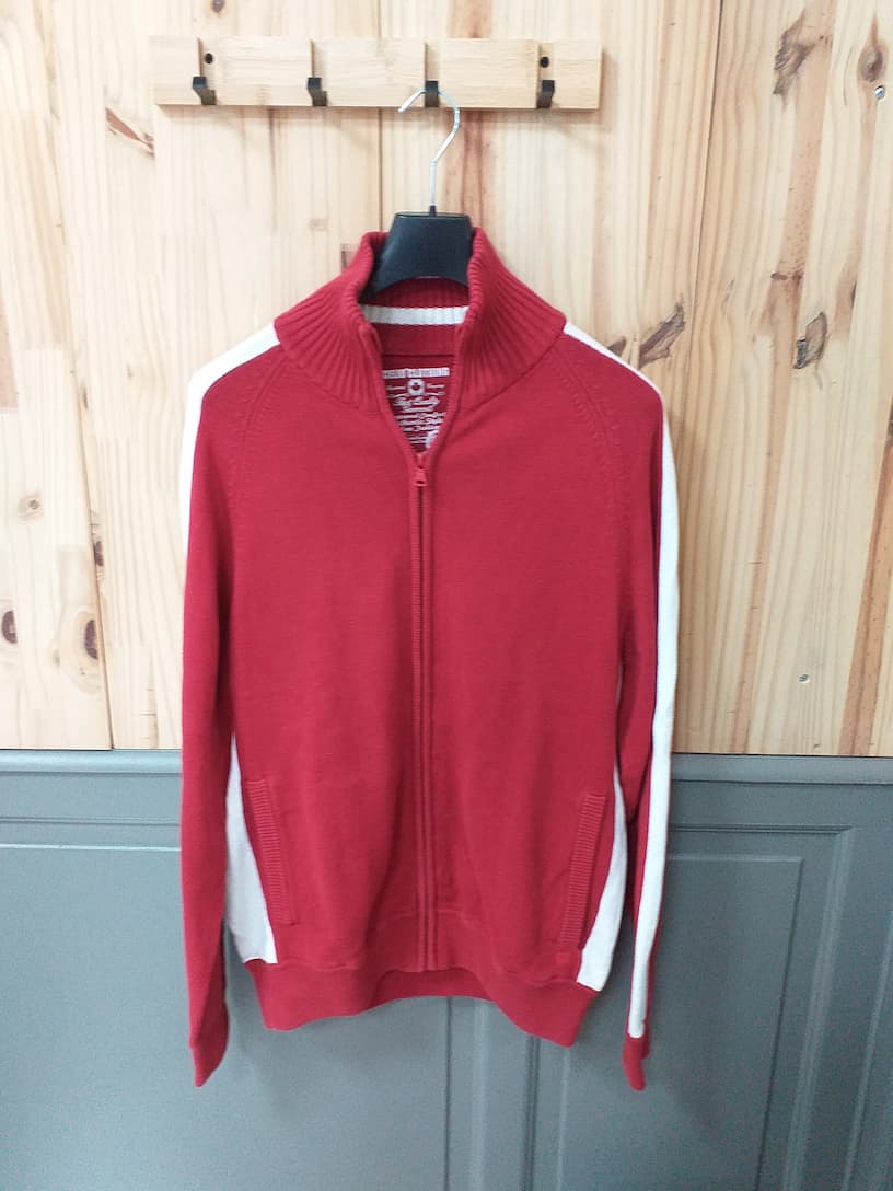 Gilet Zippé Celio Rouge Blanc XL Homme - vue de devant - Vintage Rétro