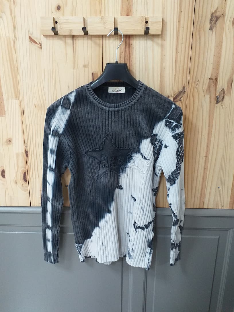 Pull Redkim Gris Blanc S/M Homme - - vue de devant - Vintage Coton Rétro