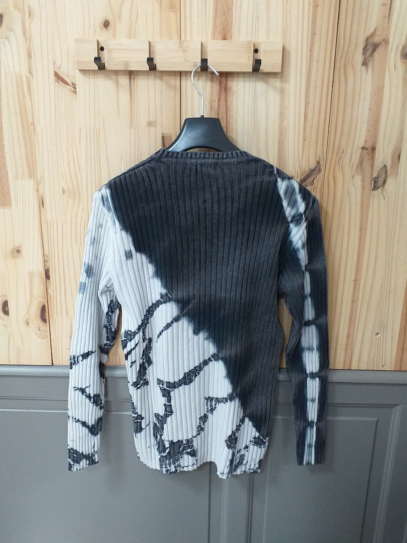 Pull Redkim Gris Blanc S/M Homme - - vue arrière - Vintage Coton Rétro