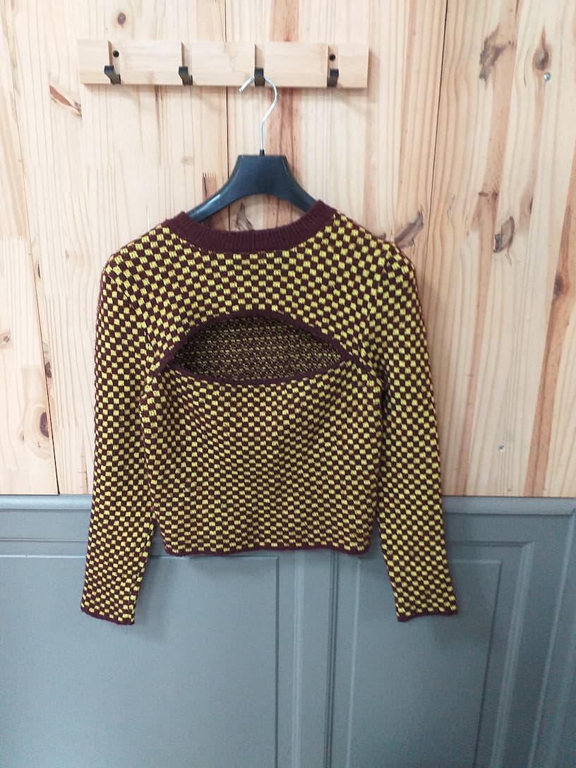 Pull Jacquard Zara Marron Jaune Moutarde femme Taille M - vue de devant - Vintage