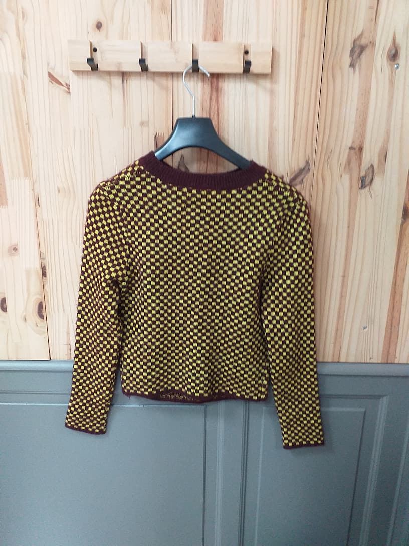 Pull Jacquard Zara Marron Jaune Moutarde femme Taille M - - vue arrière - Vintage