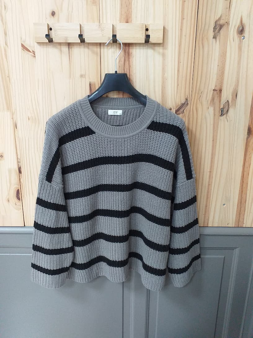 Pull JDY Gris Rayé Noir Femme Taille XXL - Vintage Streetwear