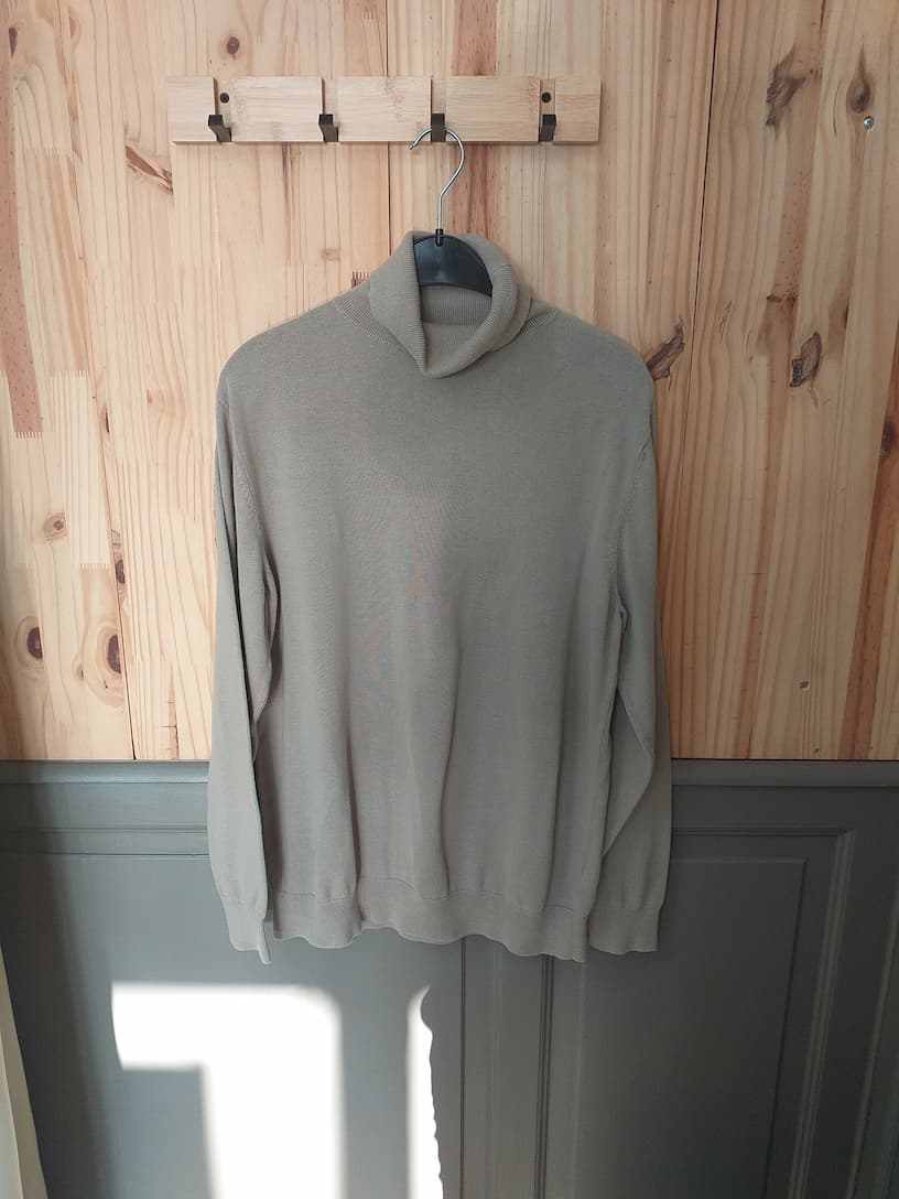 Col Roulé Beige H&M Homme L - Coton Vintage Minimaliste