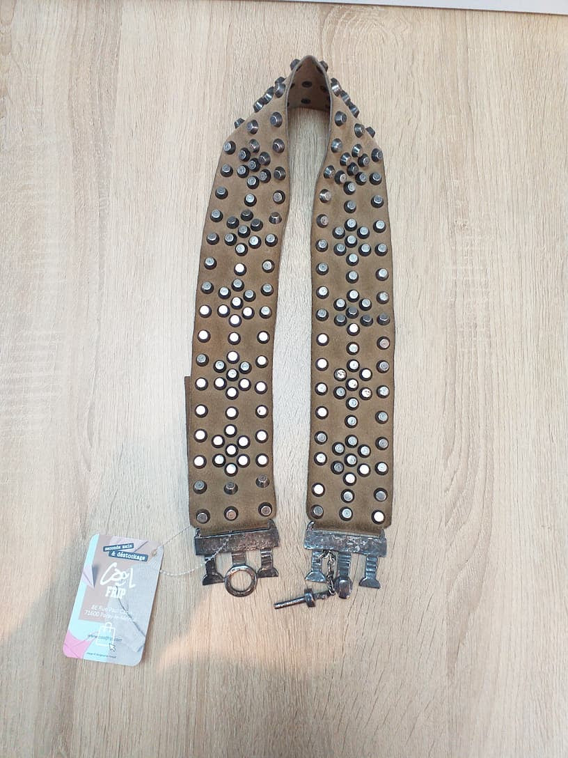 Ceinture à Clou Claim Beige Vintage 85cm - Accessoire Femme