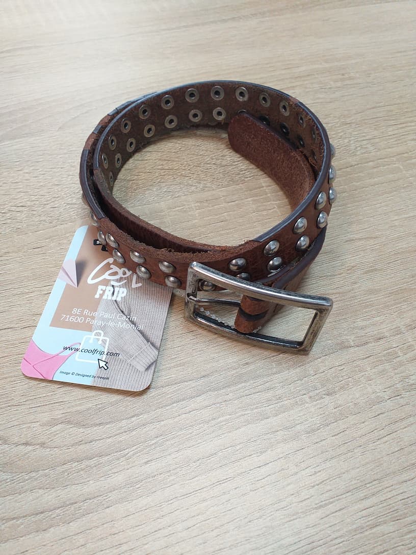 Ceinture à Clou Manoukian Cuir Marron Vintage 75cm - Femme