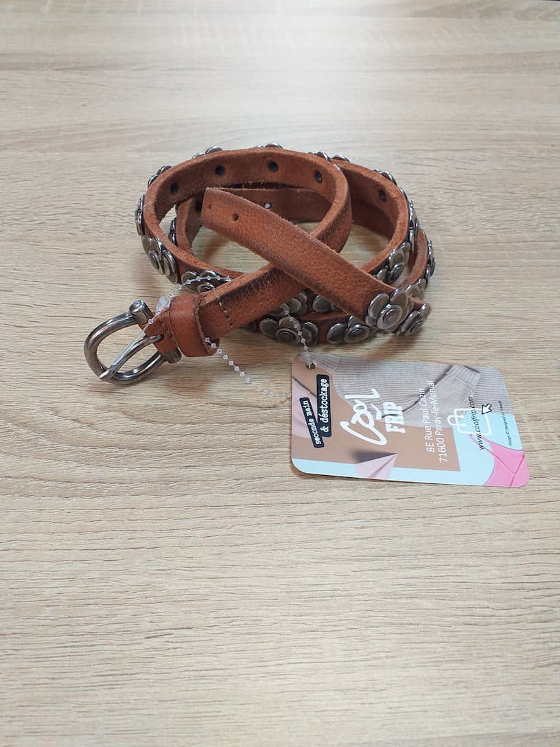 Ceinture à Clou Cuir Marron Vintage 85cm - Accessoire Rock Femme