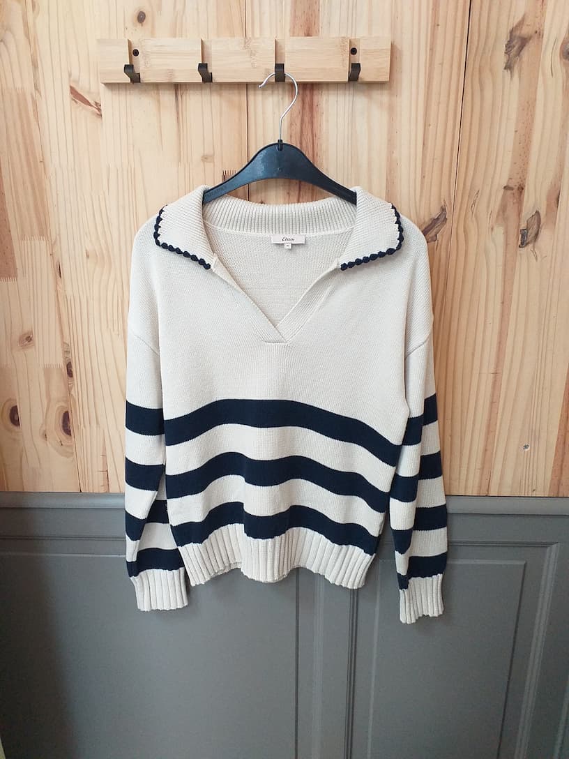 Pull Bleu Blanc Etam M - Acrylique Coton Vintage - Basique Streetwear Femme