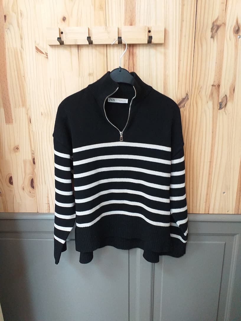 Pull Noir Blanc Zara M - Tricot Viscose Polyester - Vintage Basique Intemporel