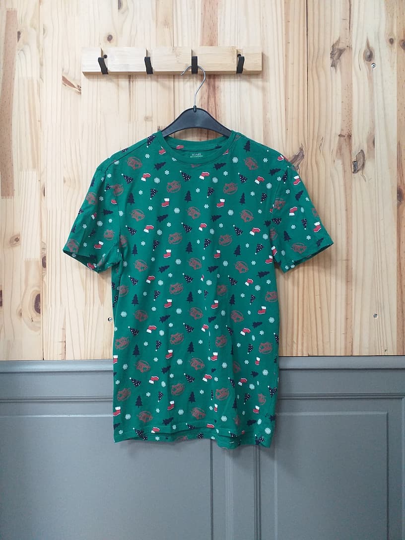 T-shirt Vert Imprimé Noël Coton Mixte S | Friperie Vintage Seconde Cool Frip