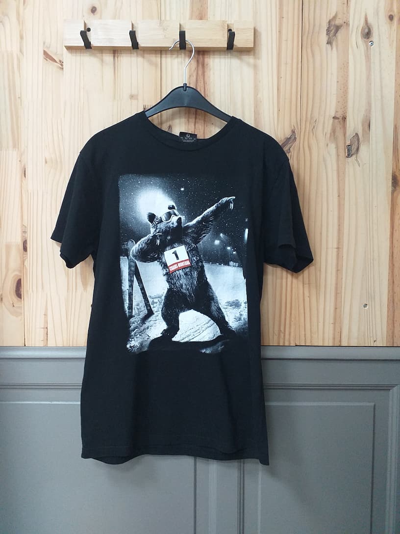 T-shirt Noir Imprimé Ours Coton Mixte M | Friperie Vintage Seconde Cool Frip