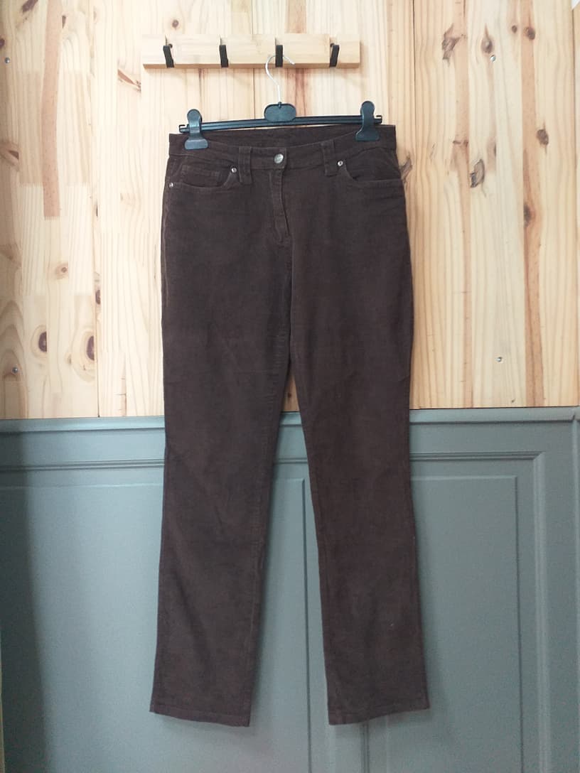 Pantalon Velours Marron Coton-Élasthanne Femme L - vue devant | Friperie Vintage Seconde Cool Frip