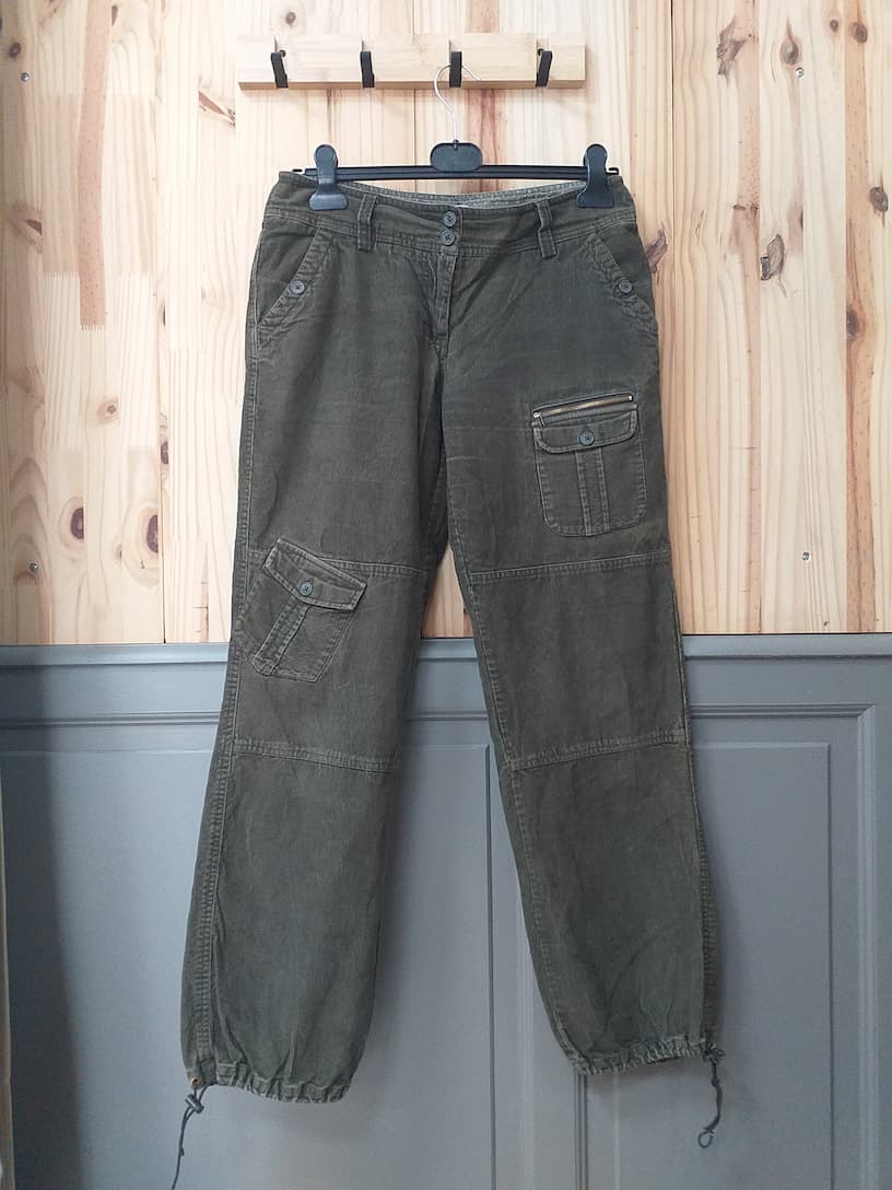 Pantalon Velours Kaki Coton Femme L | Friperie Vintage Seconde Cool Frip