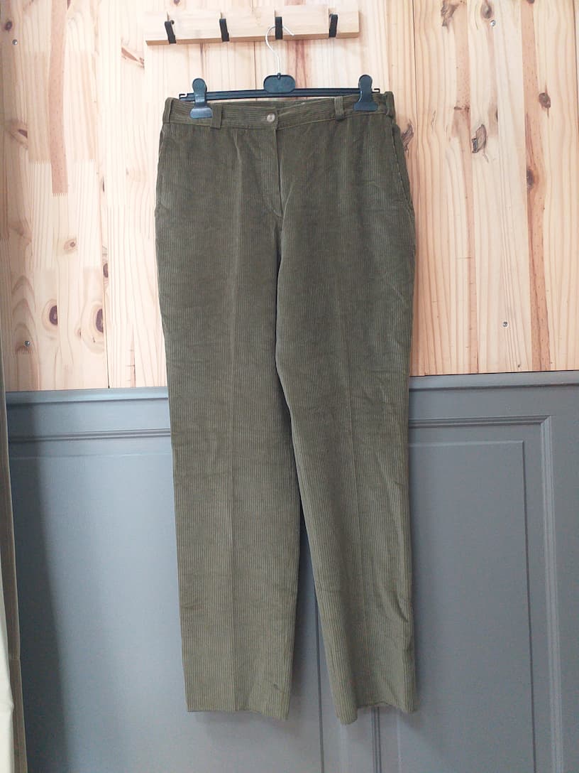Pantalon Velours Kaki Coton Femme L | Friperie Vintage Seconde Cool Frip