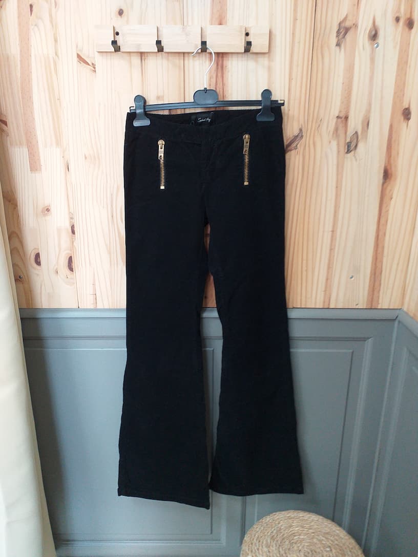 Pantalon Velours Côtelé Noir Coton Femme S School Rag - vue devant | Friperie Vintage Seconde Cool Frip