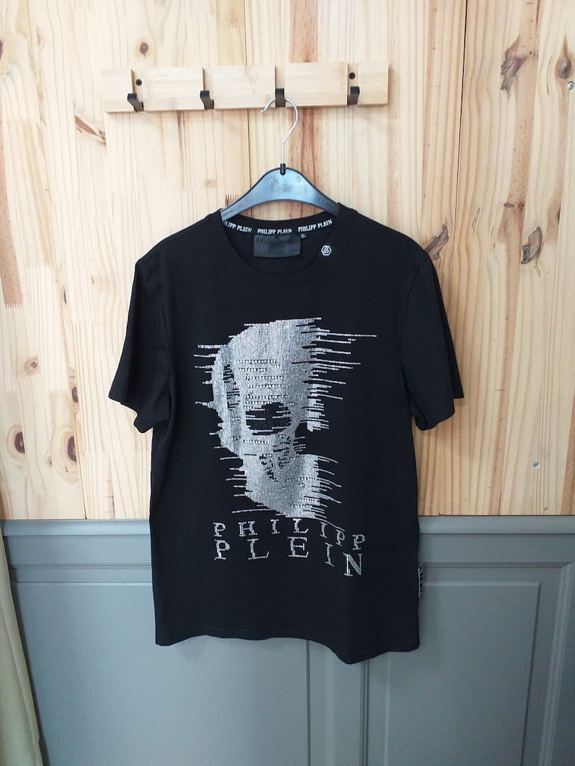 T-shirt Tête de Mort Strass Noir Coton Homme XL Philipp Plein - vue devant | Friperie Vintage Seconde Cool Frip