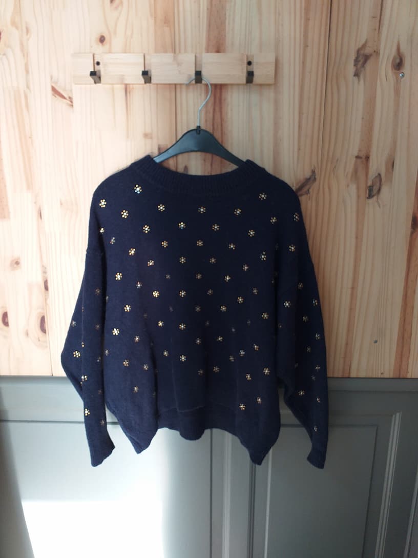 Pull Motif Géométrique Bleu Acrylique Polyamide Laine Femme M | Friperie Vintage Seconde Cool Frip