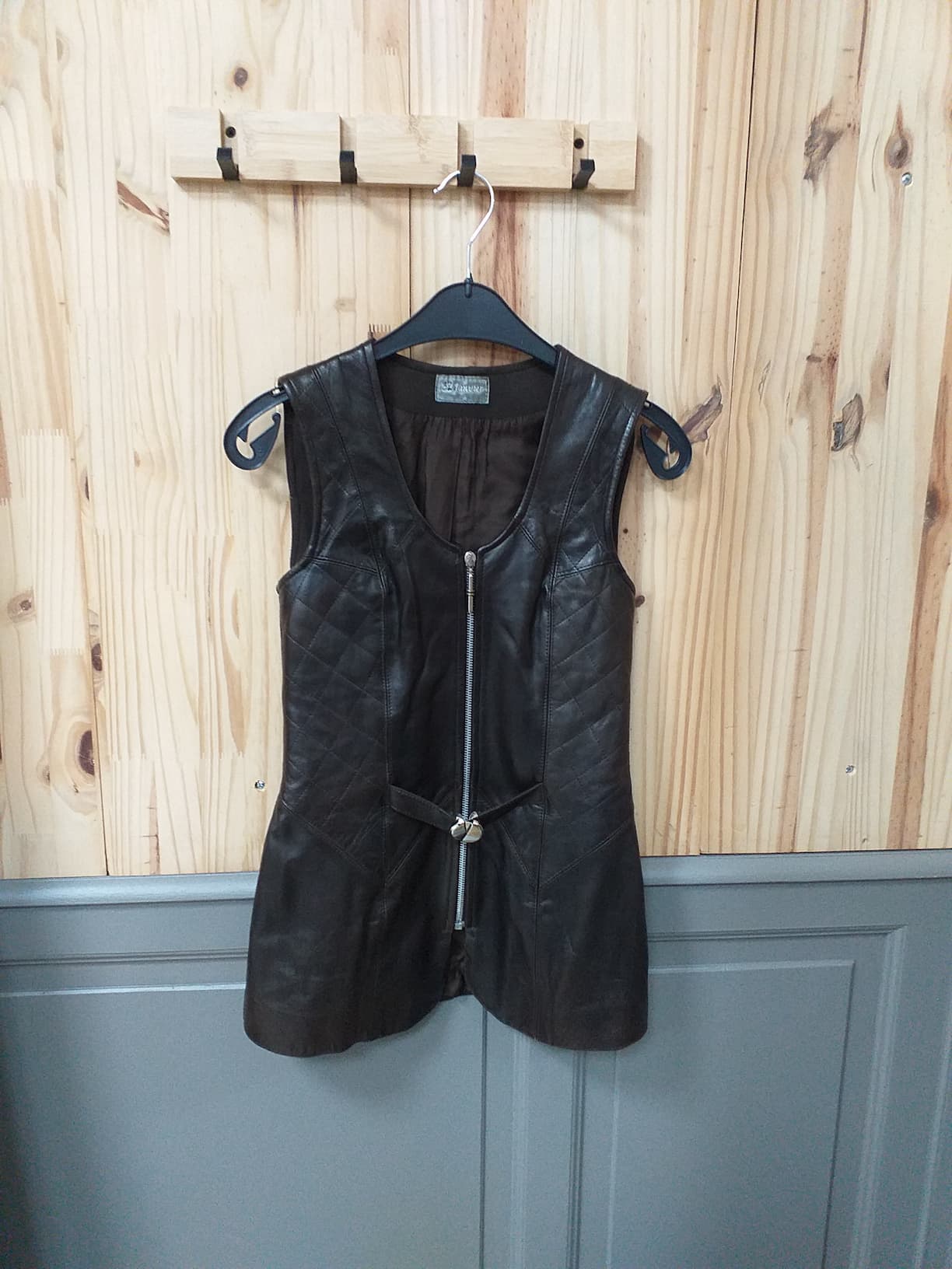 Gilet Cuir Marron Élasthanne S Femme - vue devant | Friperie Vintage Seconde Cool Frip
