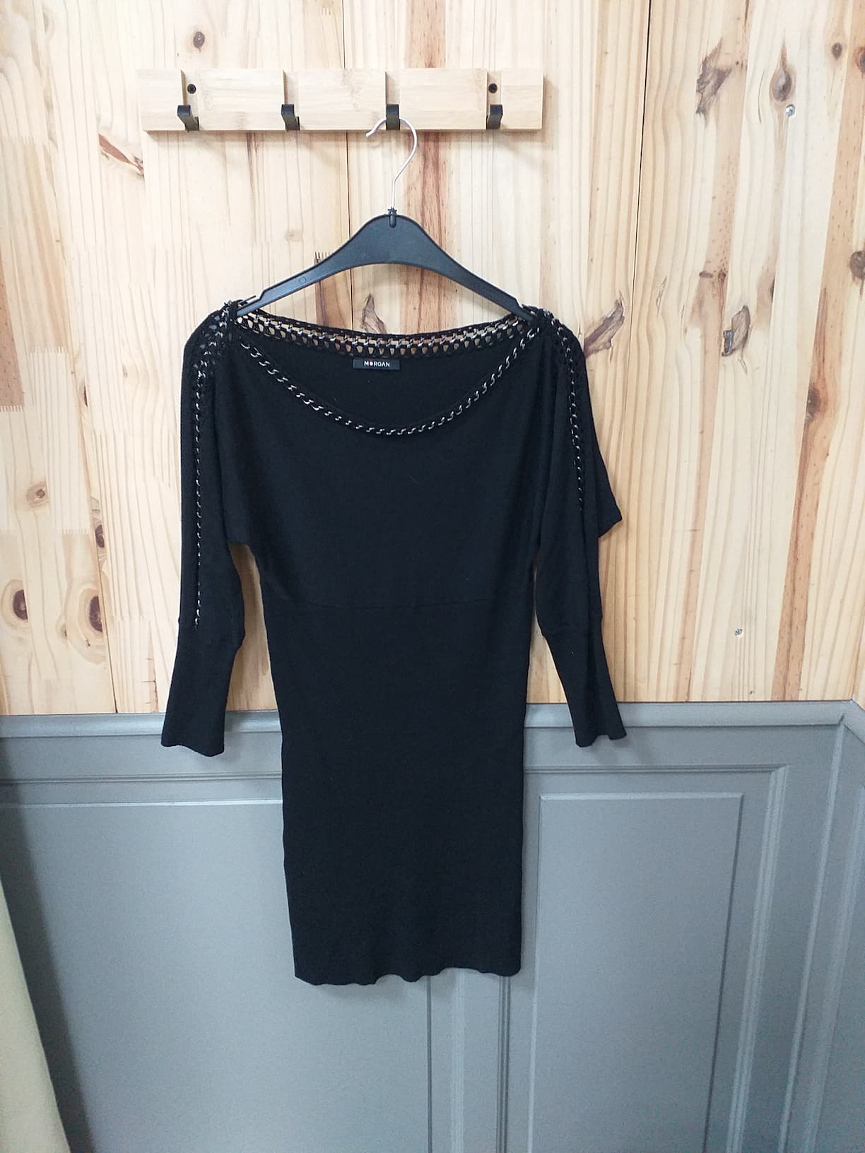 Robe Tricot Noir Polyamide Acrylique Femme S | Friperie Vintage Seconde Cool Frip