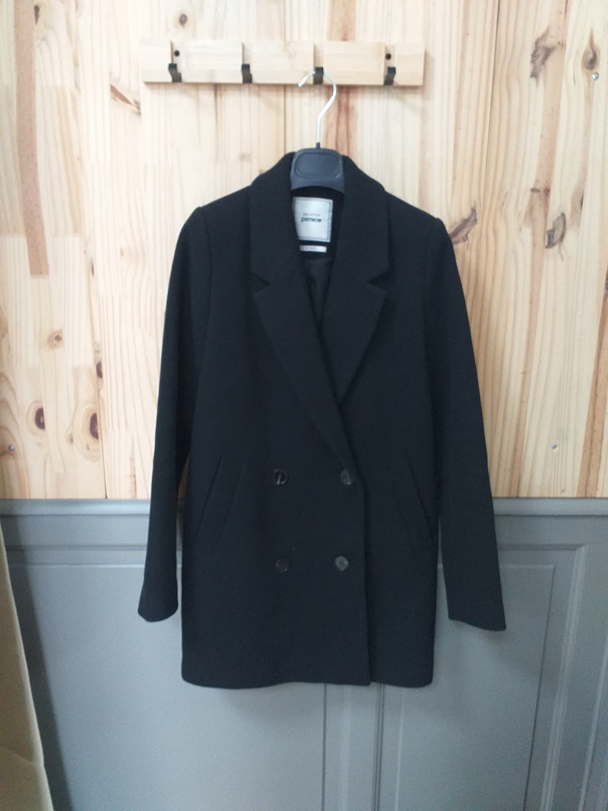 Manteau Laine Noir Laine Polyester Femme XS | Friperie Vintage Seconde Cool Frip