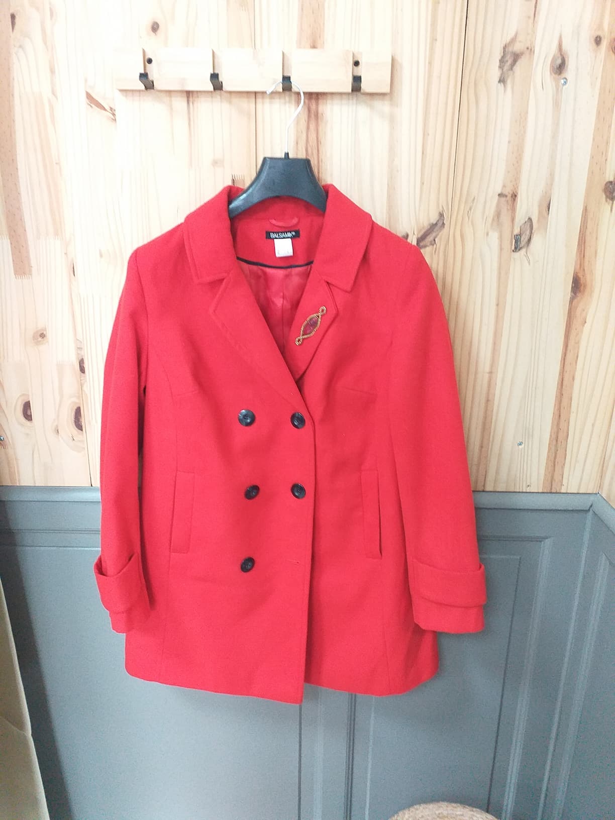Manteau Laine Rouge Laine Polyester Élasthanne Femme XL | Friperie Vintage Seconde Cool Frip