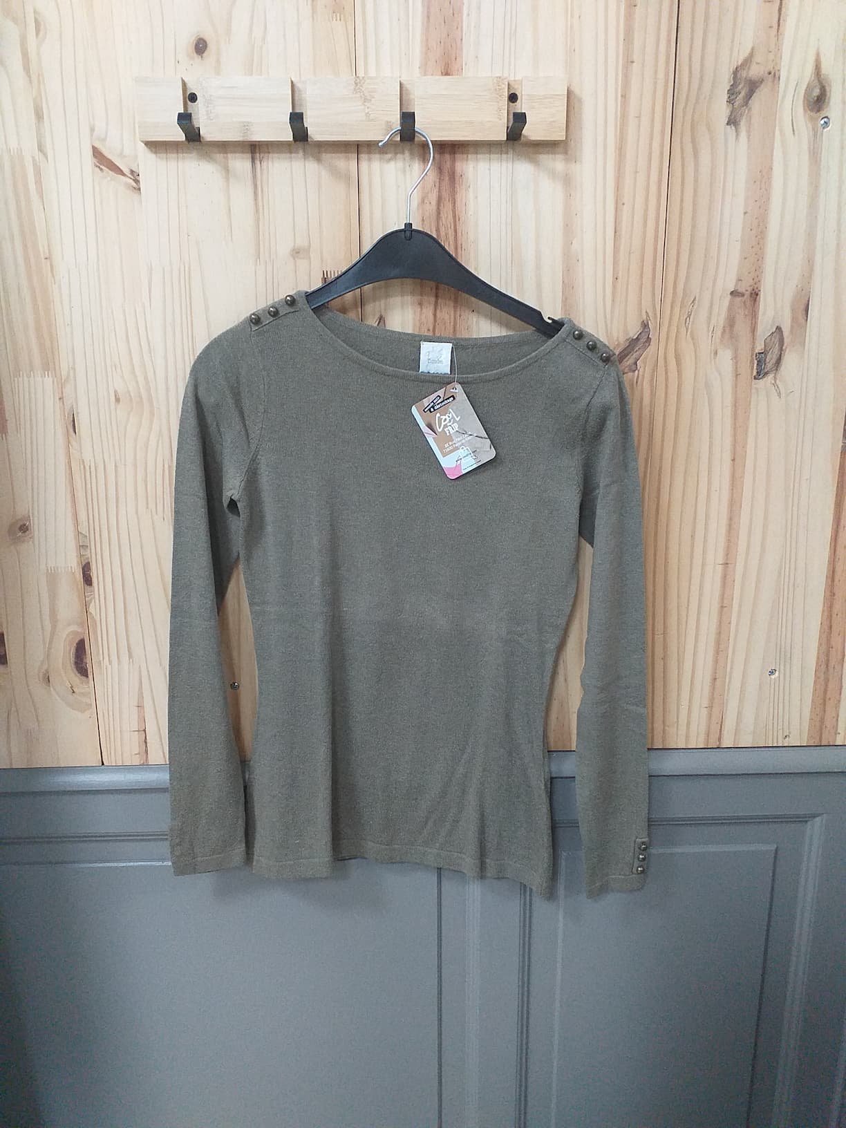 Pull Kaki Coton Viscose Polyamide Angora Femme S | Friperie Vintage Seconde Cool Frip