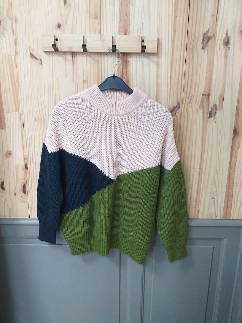 Pull Bleu Rose Vert Femme S | Friperie Vintage Seconde Cool Frip