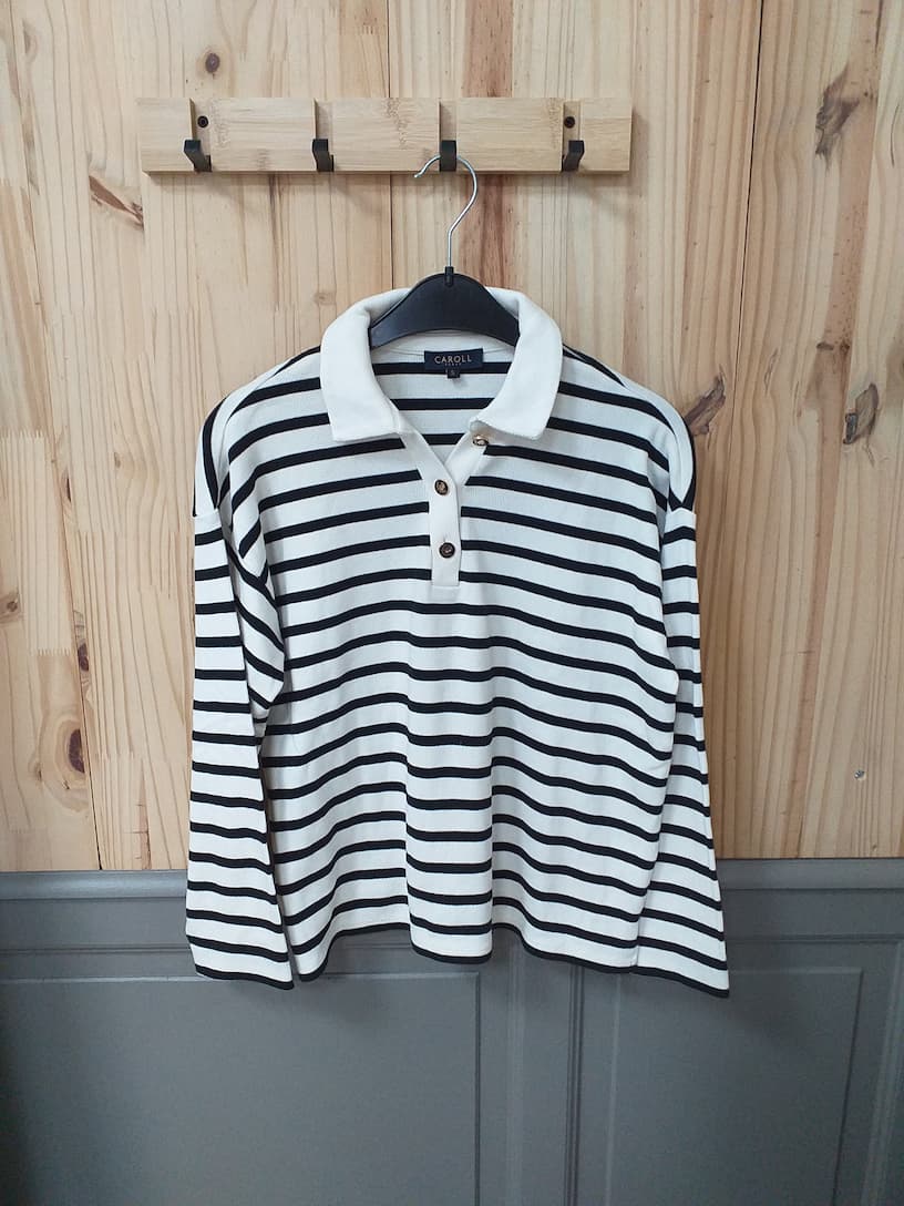 Pull Noir Blanc Laine Femme S | Friperie Vintage Seconde Cool Frip