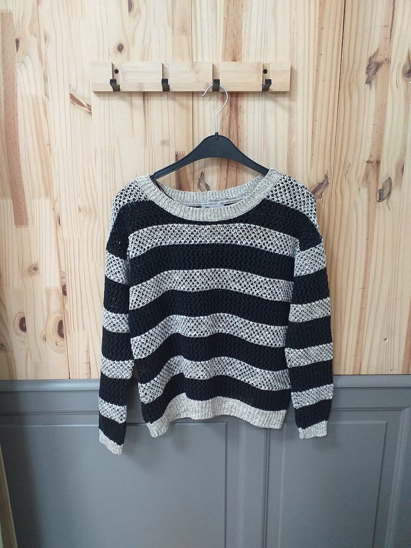 Pull Noir Beige Coton S Femme | Friperie Vintage Seconde Cool Frip