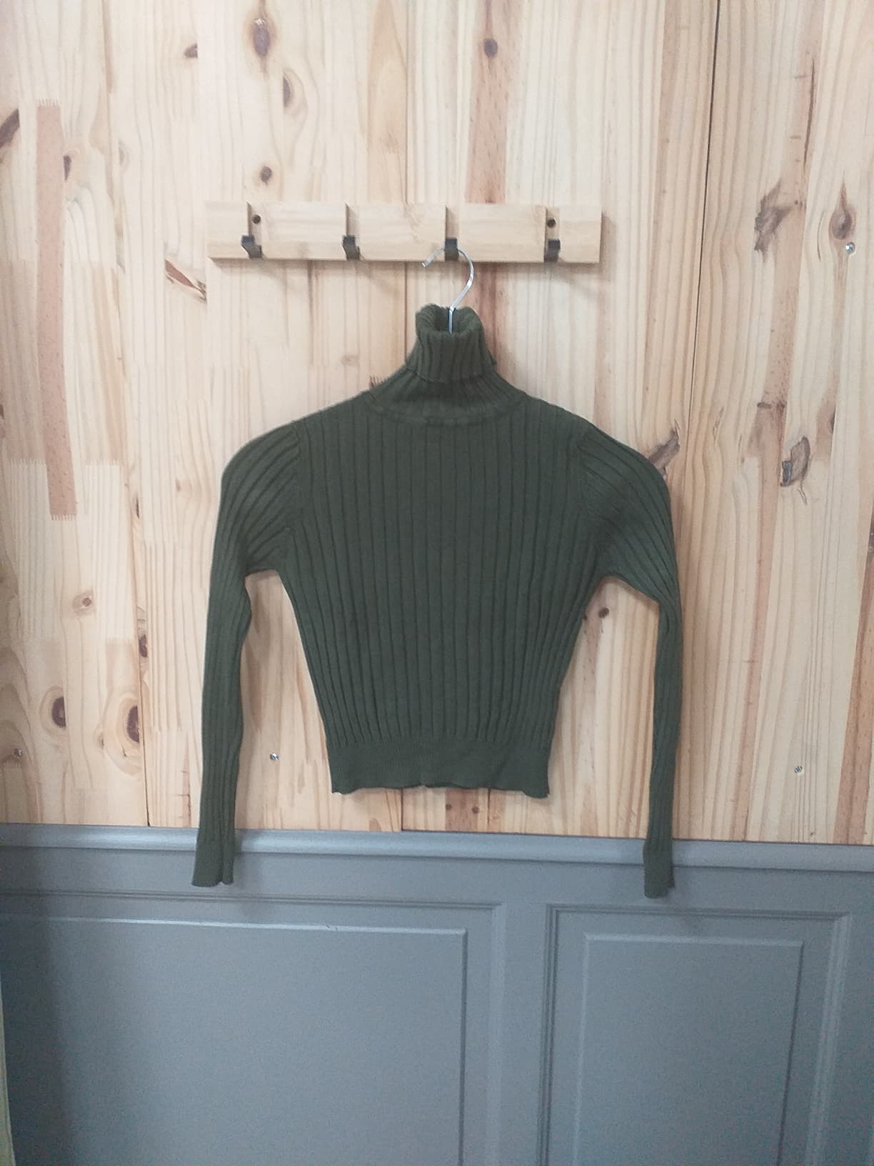 Col Roulé Kaki Viscose Nylon Femme S | Friperie Vintage Seconde Cool Frip