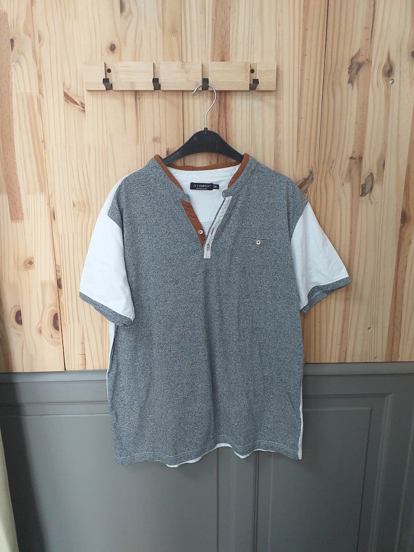 T-shirt Gris Blanc Coton Homme XXL - Armand Thierry | Friperie Vintage Seconde Cool Frip